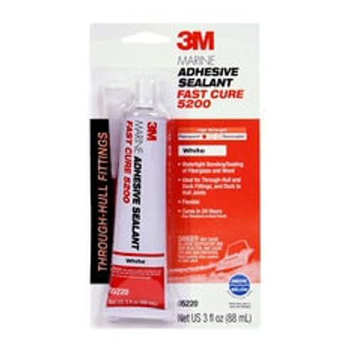 3M Marine Adhesive Sealant 5200FC, Fast Cure, White, 3 oz Tube, 6/Case