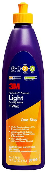 3M Perfect-It Gelcoat Light Cutting Polish + Wax, 36109, 1 pint (16 fl
oz), 6 per case