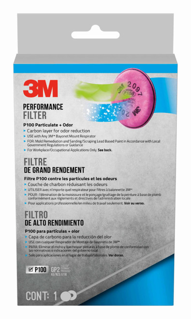 3M Performance P100 Particulate + Odor Filters, 2097P1-DC, 1 pair/pack,
6 packs/case