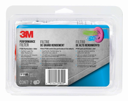 3M Performance P100 Particulate + Odor Filters, 2097P2-DC, 2 pair/pack,
5 packs/case