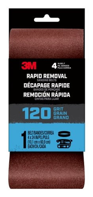 3M Rapid Removal 4 x 24 inch Power Sanding Belt, 120 grit,
Belt4x241pk120, 1 pk, 10/case