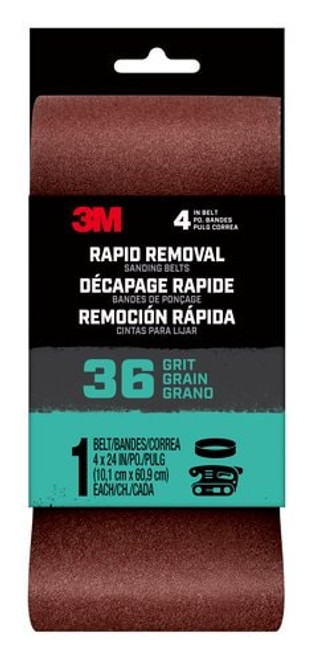 3M Rapid Removal 4 x 24 inch Power Sanding Belt, 36 grit,
Belt4x241pk36, 1 pk, 10/case