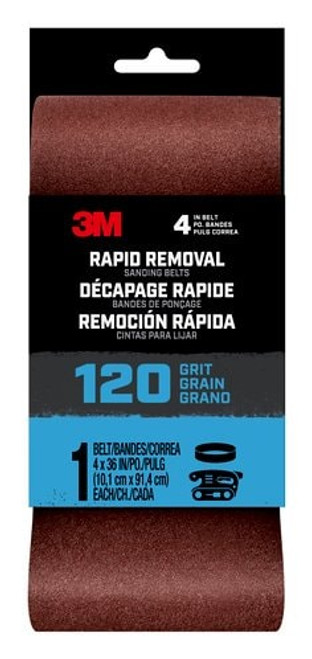 3M Rapid Removal 4x36 Power Sanding Belt, 120 grit, Belt4x361pk120, 1
pk, 10/case