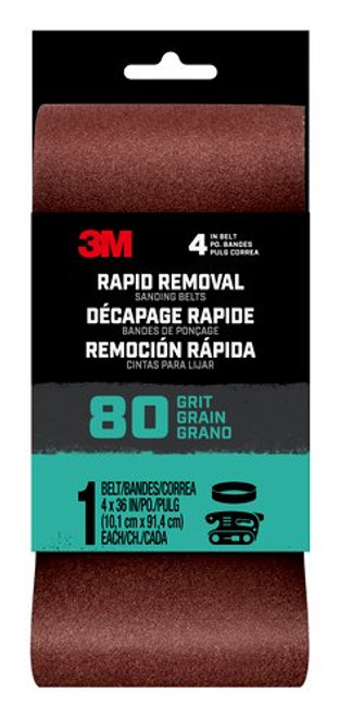 3M Rapid Removal 4x36 Power Sanding Belt, 80 grit, Belt4x361pk80, 1 pk,
10/case