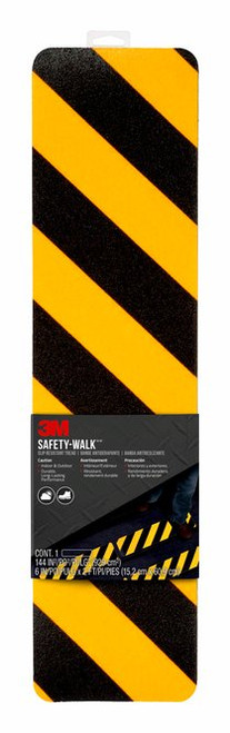 3M Safety-Walk Slip-Resistant Tread, 613BY-T6X24, Black/Yellow Stripe,
6 in x 2 ft  Case of 12