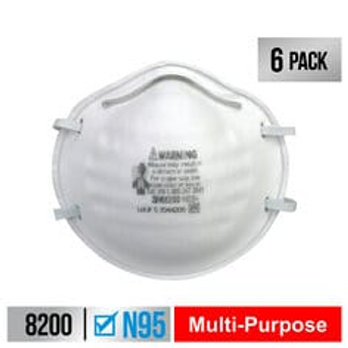 3M Sanding and Fiberglass Respirator N95 Particulate, 8200H6-DC, 6
eaches/pack, 6 packs/case