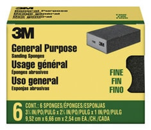 3M Sanding Sponge CP001-6P-CC, 3 3/4 in x 2 5/8 in x 1 in Fine, 6-pack, 4 packs/cs