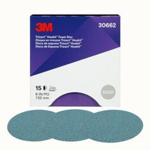 3M Trizact Hookit Foam Disc 30662, P5000, 6 in, 15 Discs/Carton, 4 Cartons/Case