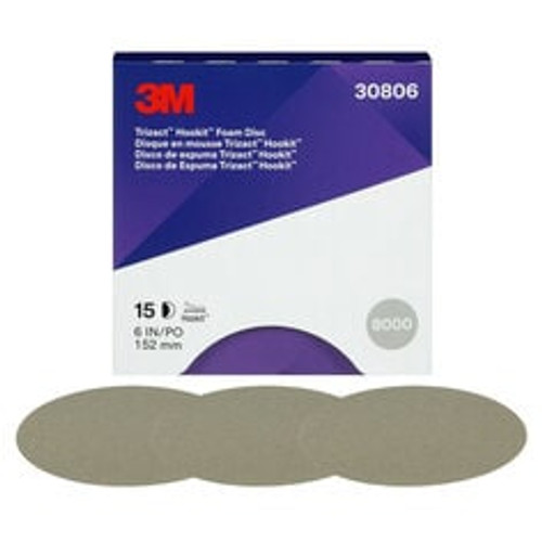 3M Trizact Hookit Foam Disc 30806, 8000, 6 in, 15 Discs/Carton, 4 Cartons/Case