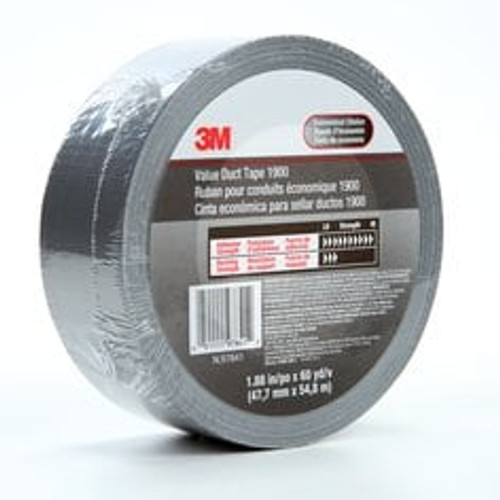 3M Value Duct Tape 1900, Silver, 1.88 in x 60 yd, 5.8 mil, 24/Case,
Individually Wrapped Conveniently Packaged