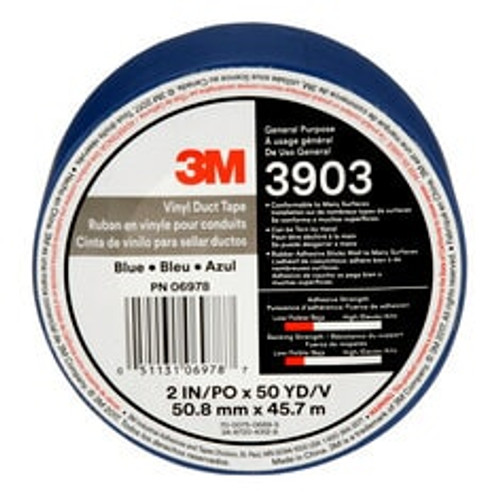 3M Vinyl Duct Tape 3903, Blue, 2 in x 50 yd, 6.5 mil, 24/Case,
Individually Wrapped Conveniently Packaged