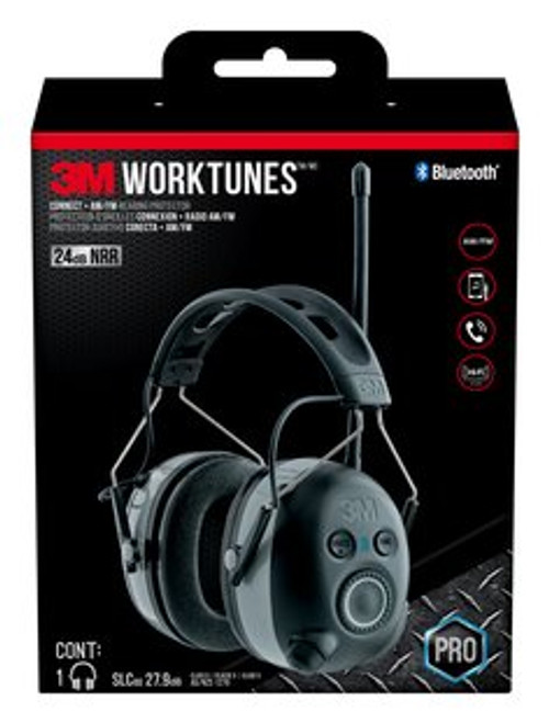 3M WorkTunes Connect + AM/FM Hearing Protector with Bluetooth Technology, 90542H1-DC-PS, 3 eaches/case