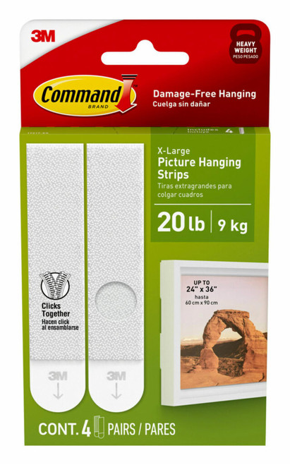 Command 20 lb White Picture Hanging Strips 17217-ES, (4 Pairs/Pack)  Case of 24