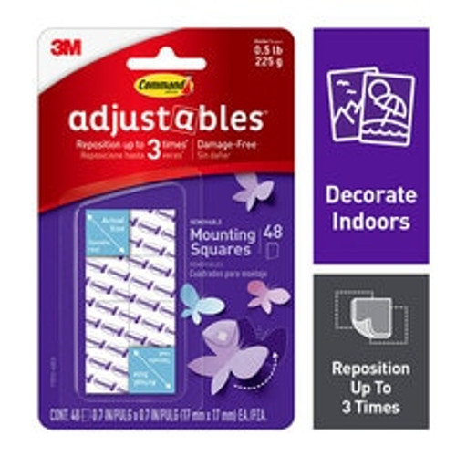Command Adjustables Repositionable Mounting Squares 17812-48ES, 48 Squares  Case of 24