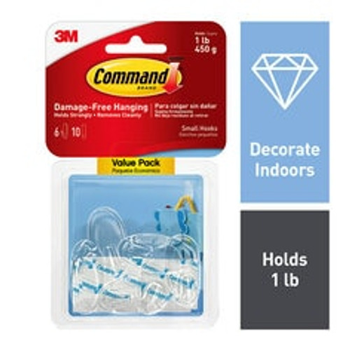 Command Clear Small Hooks, Value Pack (6 hooks, 10 strips) 17092CLR-6ES  Case of 12