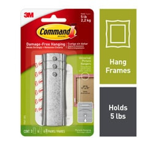 Command Universal Picture Hangers, (3 hangers, 6 strips, 6 stabilizer pairs) 17047-3ES  Case of 24