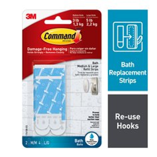Command Water Resistant Replacement Strips 17615 White  Case of 24