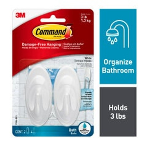 Command White Terrace Hook with Water-Resistant Strips 17086-BES  Case of 12