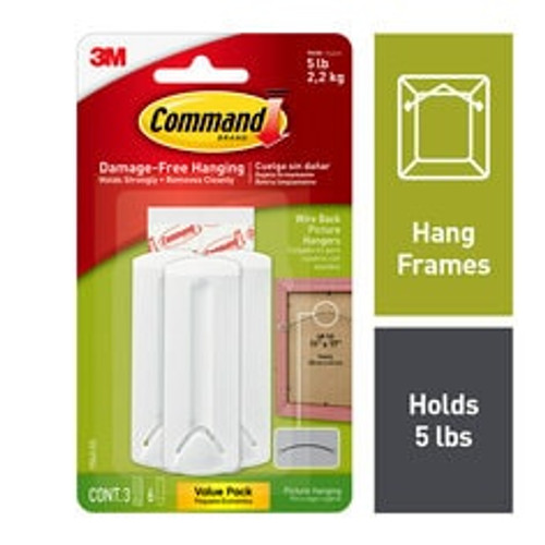 Command Wire Back Picture Hangers Value Pack 17043-ES, (3 hangers, 6 strips)  Case of 24