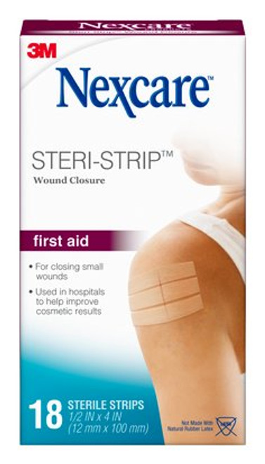Nexcare Steri-Strip Wound Closure H1547, 1/2 in x 4 in (12 mm x 100 mm), (18 ct)  Case of 12