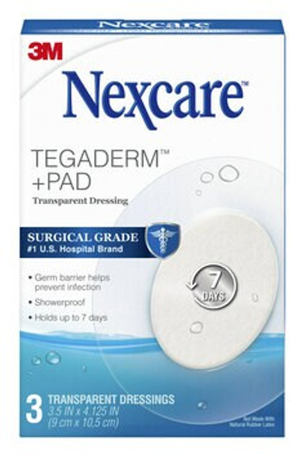 Nexcare Tegaderm + Pad Transparent Dressing H3587, 3.5 in x 4.125 in (9 cm x 10.5 cm), Oval (3ct)  Case of 12