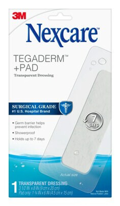Nexcare Tegaderm + Pad Transparent Dressing W3590, 3 1/2 in x 8 in, (9 cm x 20 cm)  Case of 144