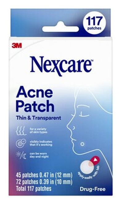 Nexcare Thin and Transparent Acne Patch BA-117, 3x15x12mm+3x24x10mm,  Case of 30
