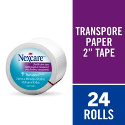 Nexcare Transpore Flexible Clear First Aid Tape 527-P2, 2 in x 10 yds,
Wrapped  Case of 24