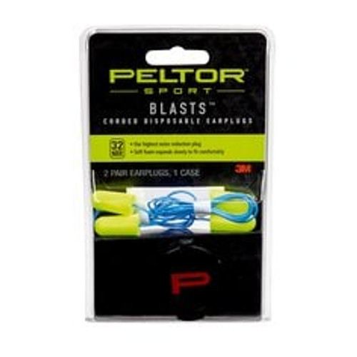 Peltor Sport Blasts Corded Disposable Earplugs 97081-10C, 2 Pair Pack,
Neon Yellow