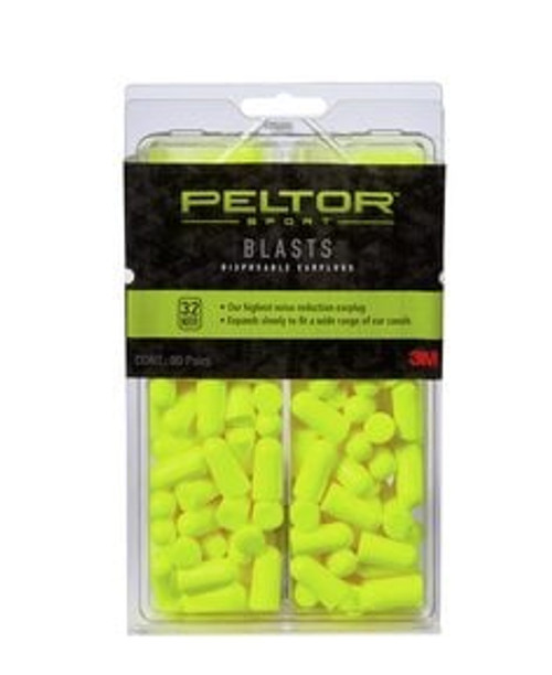 Peltor Sport Blasts Disposable Earplugs 97082-PEL80-6C, 80 ea/pk, Neon
Yellow