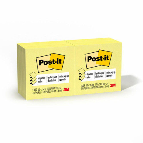 Post-it Dispenser Pop-up Notes R330-YW, 3 in x 3 in, (7.62 cm x 7.62 cm), Canary Yellow  Case of 216