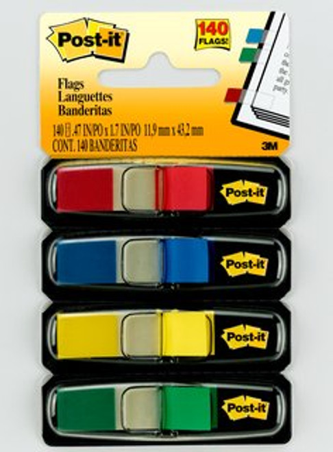 Post-it Flags 683-4, 4 Colors, 0.47 in x 1.7 in, 6 Pack/Carton, 4 Carton/Case