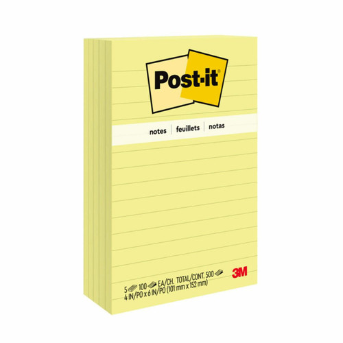 Post-it Notes 660-5pk, 4 in x 6 in x 100 shts (101 mm x 152 mm)  Case of 12
