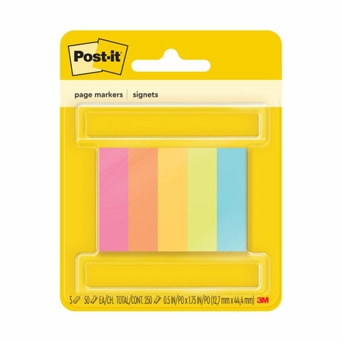 Post-it Page Markers 670-5AF, 0.5 in x 1.75 in (12,7 mm x 44,4 mm)  Case of 36