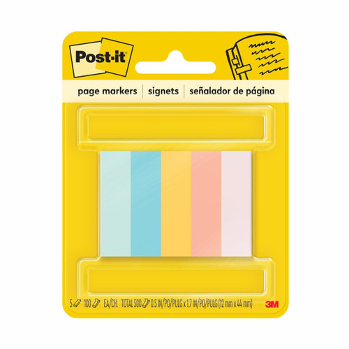 Post-it Page Markers, 670-5AF2, 1/2 in X 1-3/4 in (12,7 mm x 44.4 mm),
Assorted Bright Colors  Case of 36