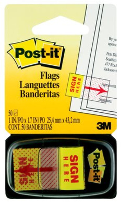 Post-it Sign Here Flags 680-9 (36) 1 in x 1.7 in (25,4 mm x 43,2 mm) (50
flags/pd)  Case of 36