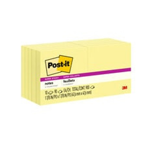 Post-it Super Sticky Notes 622-10SSCY, 1 7/8 in x 1 7/8 in (47.6 mm x 47.6 mm)  Case of 12