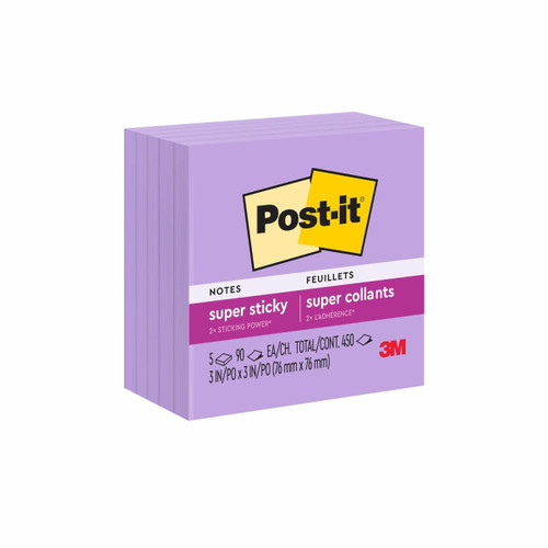 Post-it Super Sticky Notes 654-5SSCG, 3 in x 3 in (76 mm x 76 mm), Mulberry  Case of 24