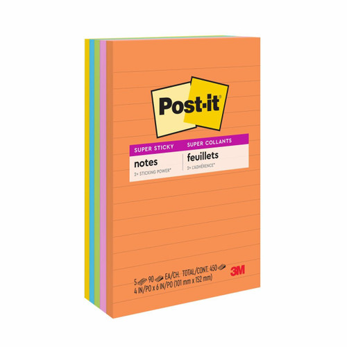 Post-it Super Sticky Notes 660-5SSUC, 4 in x 6 in (101 mm x 152 mm)  Case of 12