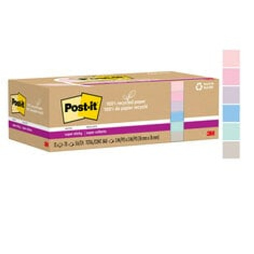 Post-it Super Sticky Recycled Notes 654R-12SSNRP, 3 in x 3 in (76 mm x 76 mm)  Case of 12