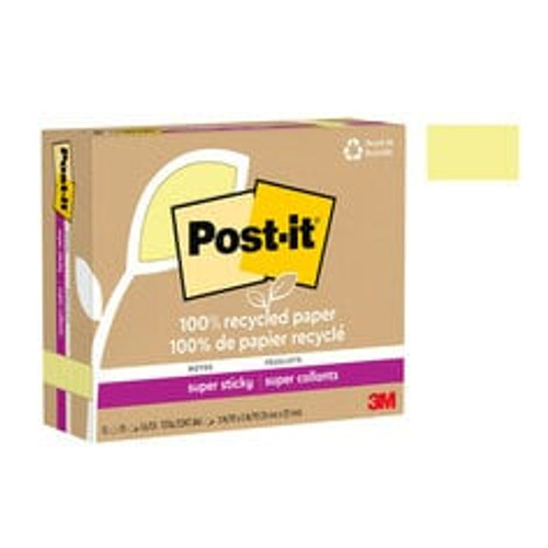 Post-it Super Sticky Recycled Notes 655R-12SSCY, 3 in x 5 in (76 mm x 127 mm)  Case of 12