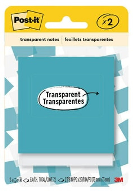 Post-it Transparent Notes 600-2TRCOL, 2-7/8 in x 2-7/8 in (73 mm x 73 mm)  Case of 24