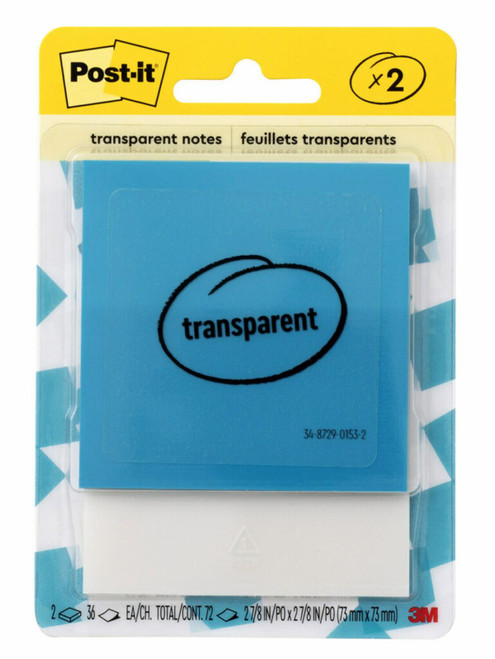 Post-it Transparent Notes 600-2TRCOL, 2-7/8 in x 2-7/8 in (73 mm x 73 mm)  Case of 24