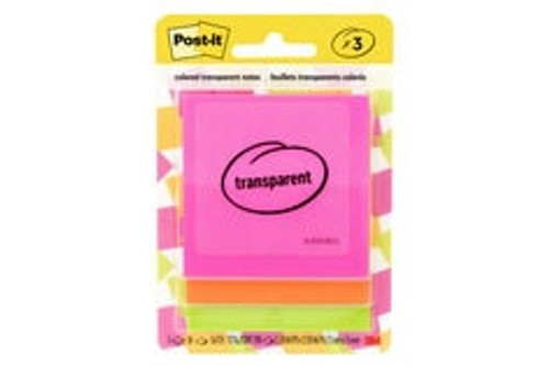 Post-it Transparent Notes 600-3COL, 2-7/8 in x 2-7/8 in (73 mm x 73 mm)  Case of 24