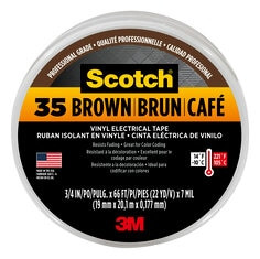 Scotch #35 Vinyl Electrical Tape, 10885-BA-5, 3/4 in x 66 ft x 0.007
in, Brown, 5/case