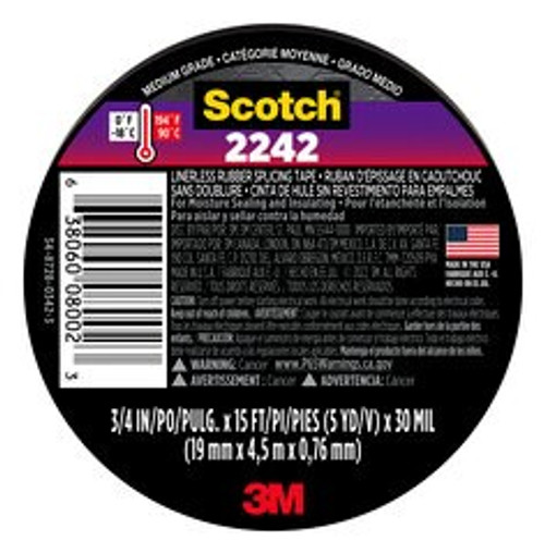 Scotch 2242 Electrical Splicing Tape, 6165-BA-10, 3/4 in x 15 ft x
0.030 in (19 mm x 4,5 m x 0,76 mm)