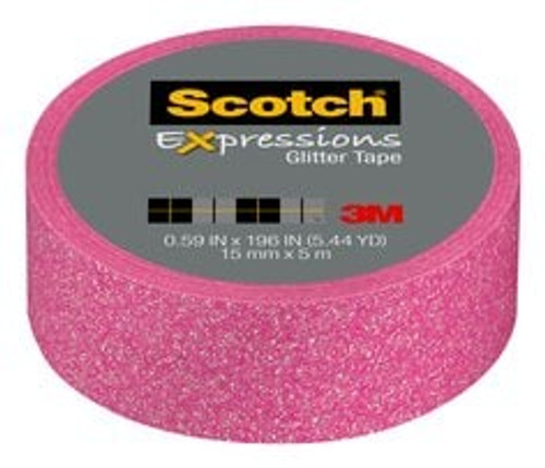 Scotch Expressions Glitter Tape C514-PNK2, .59 in x 196 in (15 mm x 5
m), Pastel Pink Glitter