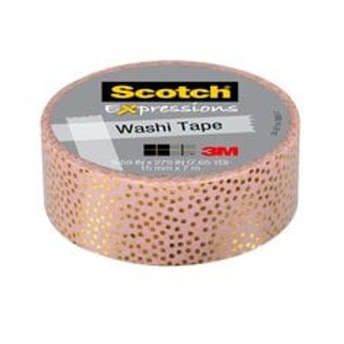 Scotch Expressions Washi Tape C614-P2, Pastel Pink with Gold Foil Dots