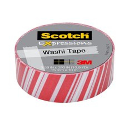 Scotch Expressions Washi Tape, C314-P57, .59 in x 393 in (15 mm x 10
m), Candy Stripe, 6/6/36