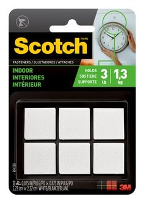 Scotch Indoor Fasteners RF4720, 7/8 in x 7/8 in (22,2 mm x 22,2 mm),
White, 12 Sets of Squares